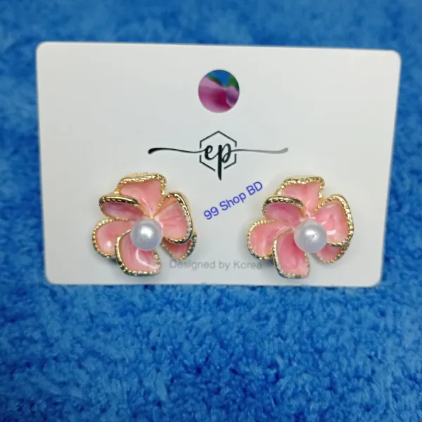 Pearl Design Gold Plated Flower Stud Earring